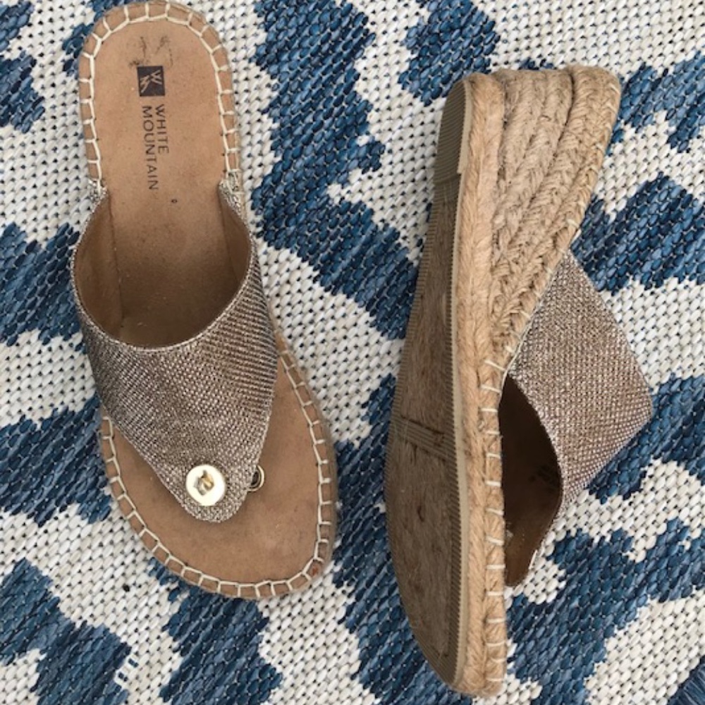 Gold wedge sandals by White Mountain - size 6